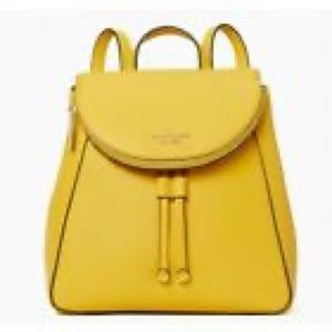 Kate ♠️ Leila Leather Medium Flap Backpack Bag - Color Sunflower 🌻 NWT